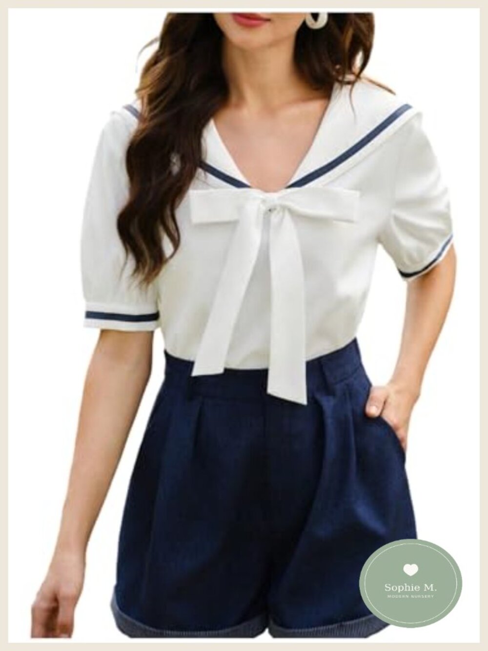 Floerns Women's Bowknot Sailor Collar Blouse Short Sleeve Dressy Top